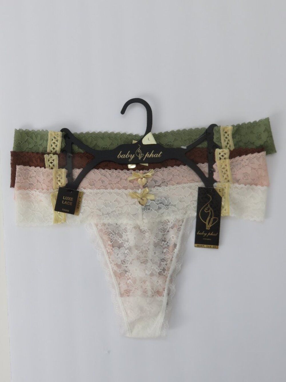 (#141) 4-pack baby phat Luxe Lace Thong underwear panties Size L